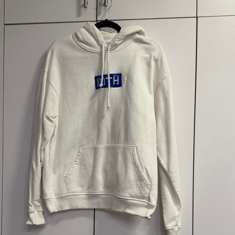 Kith Cream Hoodie with Blue Graphic